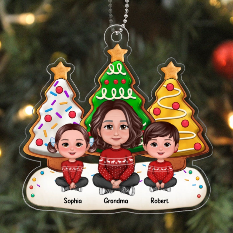 Grandma Grandkids Sitting Cookie Christmas Tree Personalized Acrylic Ornament
